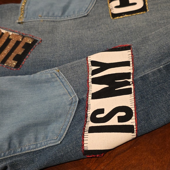 Upcycled GIRLS Denim Jeans By Molly Made It with Glitter Patches - Picture 7 of 14